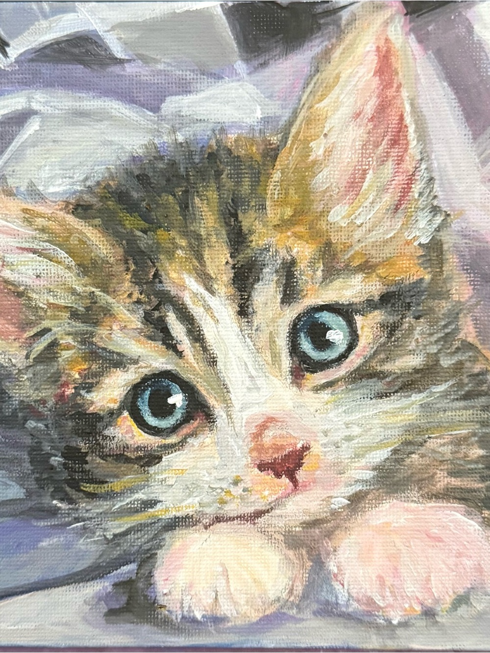 Adorable Kitten Original Mixed Media Painting on 6”x 6” Canvas Panel - Picture 2 of 9